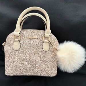 Aldo Beige Glitter Satchel with Pom Pom
